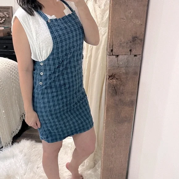 Crossroads Blue Plaid vintage overalls Dress size medium - Picture 2 of 6
